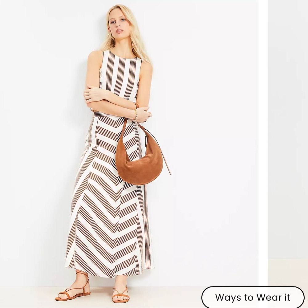 Loft Cheveron Linen Blend Shell top and midi skirt